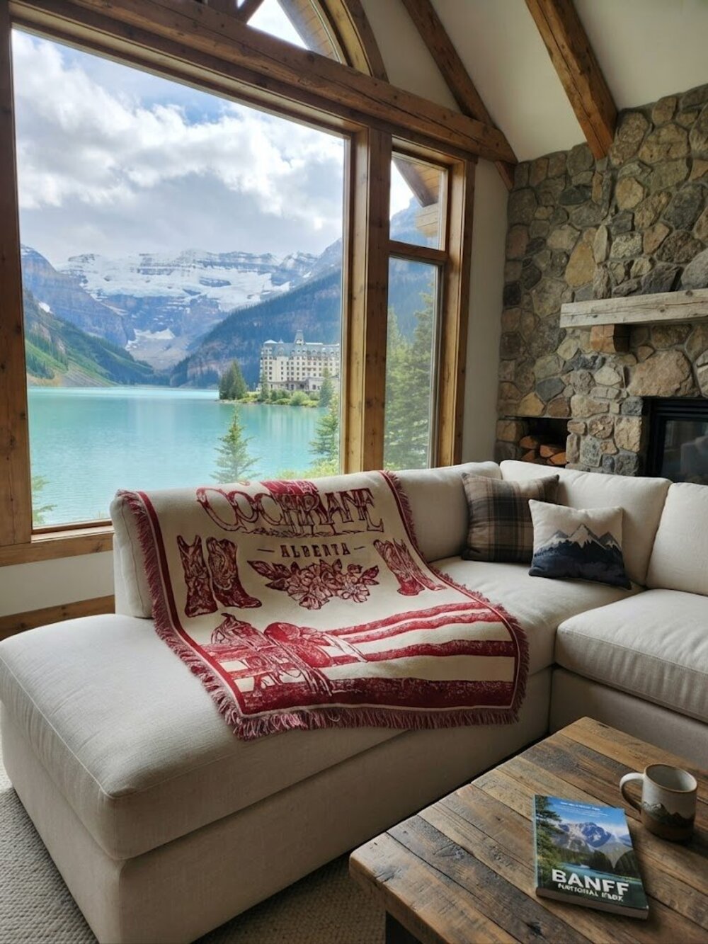 Cowboy Blanket - Cochrane Alberta Red & Cream Throw Blanket